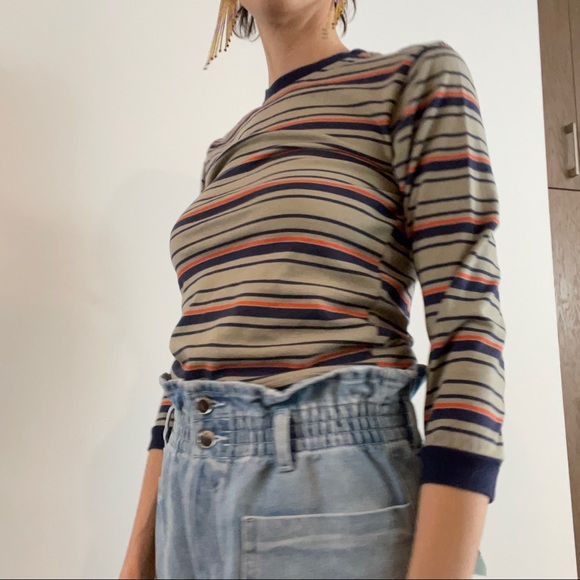 Vintage striped boys fit top size Xs cropped sleeve - Picture 2 of 5